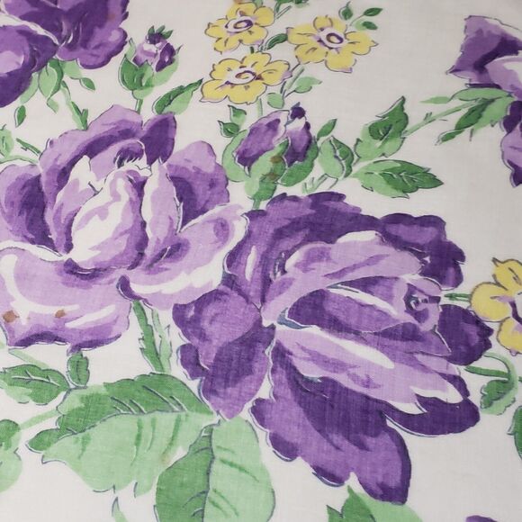 VTG HANKIE LG PURPLE FLOWERS GRAPHIC SCALLOPED EDGE POCKET SCARF BRIDAL WEDDING - Picture 7 of 12